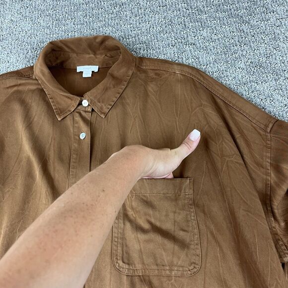 Pure Jill Shirt Womens XL Brown Button Up Oversized Top Bohemian Relaxed Fit - Picture 5 of 8